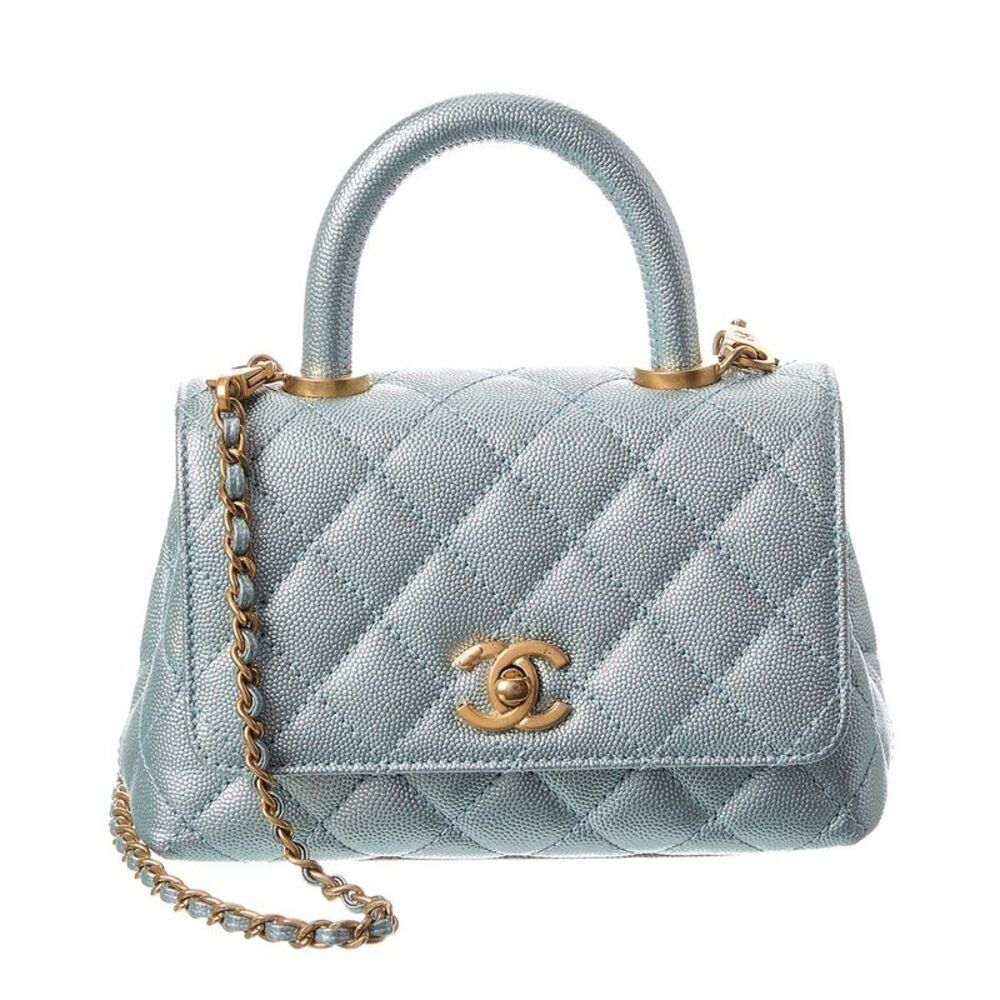 Chanel Blue Quilted Caviar Leather Extra Mini Coco Handle Flap (Authentic